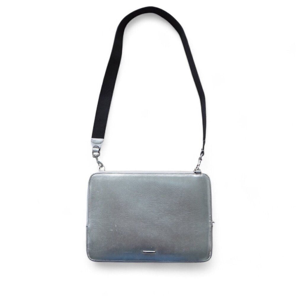 Rebecca Minkoff 13" Regan Laptop Computer Sleeve Crossbody Bag Metallic Silver
